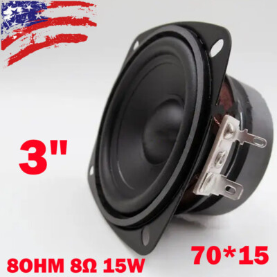 1X 3 inch 8ohm 8Ω 15W Full-range Speaker Loudspeaker Waterproof Home Audio USA