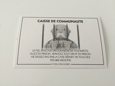 MONOPOLY WELT PARKER KARTE GEMEINDEKASSE GEH INS GEFÄNGNIS STEUERKONTROLLE