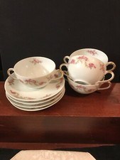 c.1900 Thu E MR  SEVRES  BAVARIA BOUILLON CUPS AND SAUCERS, ROSES-LM07