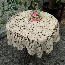 Vintage Handmade Crochet Lace Tablecloth Doily Square Table Cover Wedding Decor