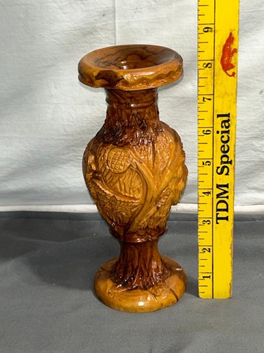 Israel Bethlehem hand made carved OLIVE branch tree WOOD 8" VASE Bird PEACE DOVE - Picture 3 of 13