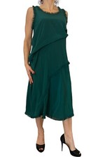 MALENE BIRGER WOMEN'S GREEN SILK SLEEVELESS FRINGE TRIM MIDI SHIFT DRESS 36 6