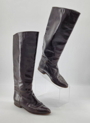 Vero Cuoio Women's Pull On Leather Knee High Riding Boots Brown Made In Italy 7M
