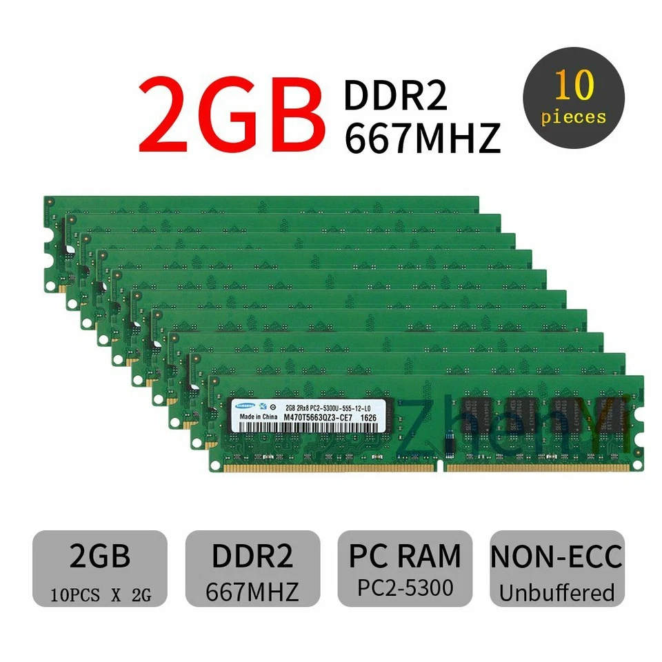 Samsung 16GB 8GB 4GB 2GB DDR2 667Mhz PC2-5300U DIMM Desktop Memory SDRAM LOT BT - Image 2 of 4