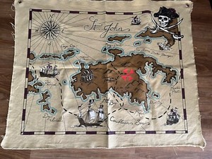 Jolly Roger’s Pottery Barn Canvas Pirate Map Caribbean St John Wall #41