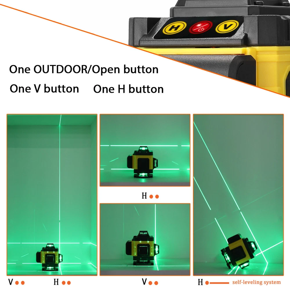 2400mAh Laser Level 360°4D 16 Lines Laser Self Leveling Cross Measure Tool R6H2