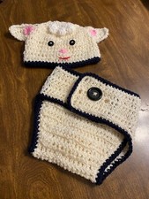 Infant Crocheted Lamb Hat and Diaper Cover /Baby Shower Gift