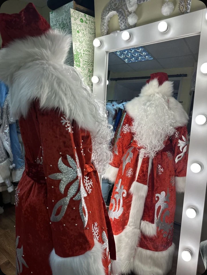 Disfraz Ded Moroz de lujo traje rojo de Papá Noel, túnica larga Padre Frost. Santa n Foto 2 de 4