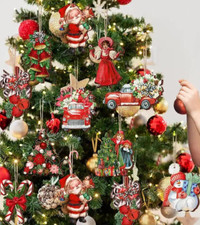 Christmas 10 pcs. Light Wooden Hanging Ornaments/ Tree Decorations