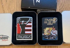 LOT OF 2 ZIPPO DALE EARNHARDT LIGHTERS NEVER USED IN BOX DRT2