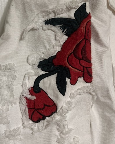 GOLDEN WHITE DISTRESSED FLORAL DENIM JACKET LOS ANGELES Size Medium New-w-Tag - Picture 2 of 13