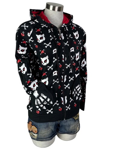 Sudadera con capucha negra Jawbreaker gótica punk rock emo gato calavera huesos - Imagen 4 de 16