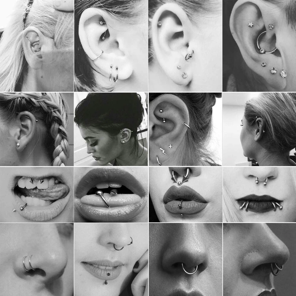 Juego de 46 piezas de acero inoxidable para piercing de cejas y labios nariz oreja herramienta de aguja perforadora Foto 3 de 4