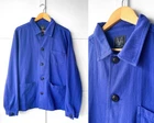 French Chore Jacket 60s Style Bugatti Blue Washed Herringbone Cotton Twill