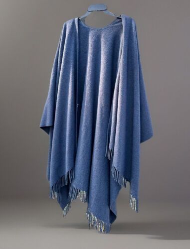 OUSDALE Scotland Cashmere & Wool Shawl Cape Poncho Woven Blue Gray Brown L@@K