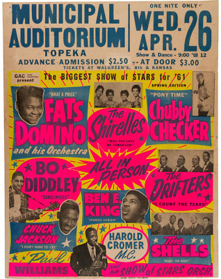 THE DRIFTERS / FATS DOMINO / BO DIDDLEY Concert Window Poster - Topeka reprint