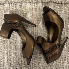 Nine West Womens Brown Zip High Pump Heels Shoes 6.5 Medium