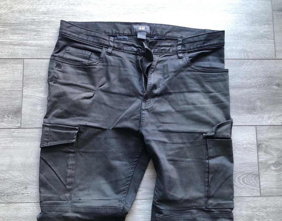 H&M Anti-G Cargo Pants COMBAT trousers Hand made Destroyed Black Size 31W/30L - Image 4 of 4
