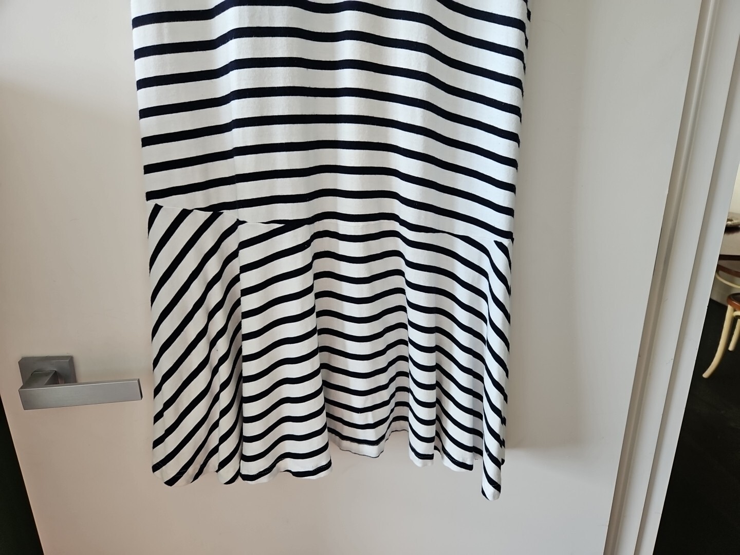 Trelise Cooper COOPER Midi Dress White With Navy Strpe Stretch Cotton