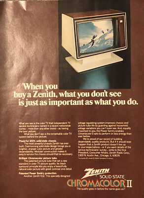 1974 Zenith Chromacolor II Color TV Set PRINT AD Solid State