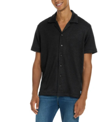 Scotch & Soda Men's Jersey Short Sleeve Button Up Shirt Relaxed Fit Black Size L