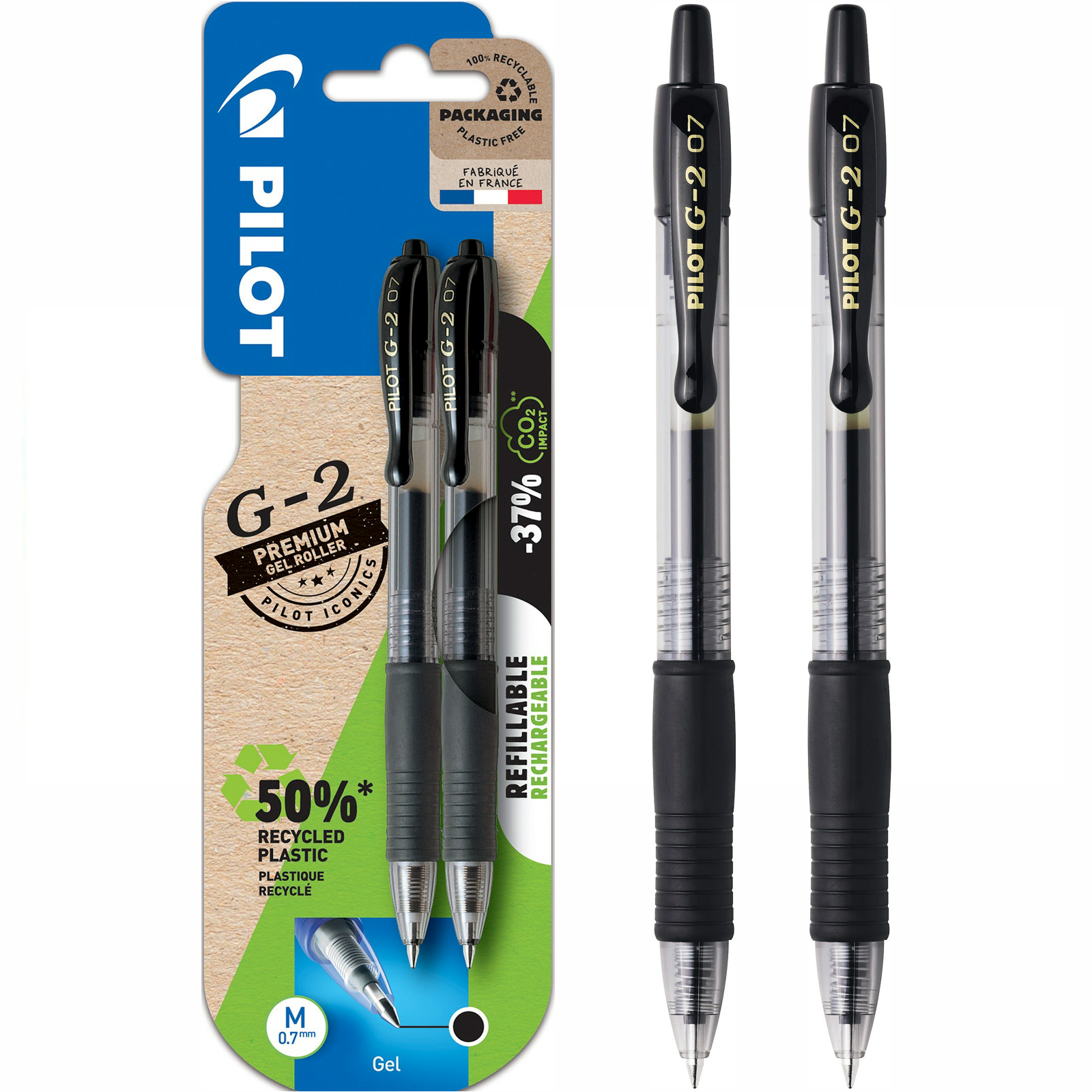 Pilot G2 0.7mm Retractable Gel Rollerball Pen G207 Black Pack of 2