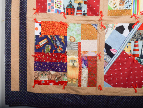 Vintage Handmade 40" X 44" Patchwork Crazy Scrappy Quilt w/ Flannel Dog Back - Picture 2 of 7