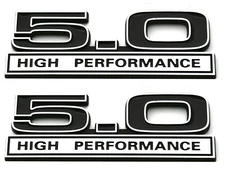 2pcs 5.0 Liter High Performance Engine Emblems Badge 3D Decals Chrome Black