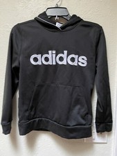 Adidas Youth Medium Sz 10-12 Black White Sweatshirt Logo Hoodie Pullover EUC