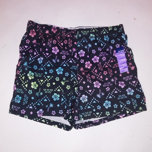 Basic Editions Shorts Girls Kids Large 10/12 Black Colorful Floral Neon Rainbow