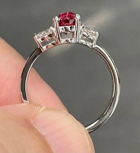 2.20 Ct Lab Created Diamond & Pink Sapphire 14K White Gold Wedding Ring Oval cut - 第 3/5 張圖片