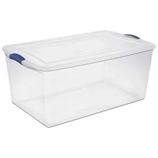 105 Qt. Clear Plastic Latching Box, Blue Latches with Clear Lid
