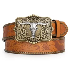 Western Belt for Men Women Cowboy Leather Belt Western Buckle Belt Leather Belt