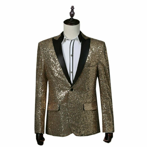 Mens Glitter Sequins Fashion Dress Blazer Suit Shiny Jacket Tuxedo Wedding Dance - Picture 5 of 21