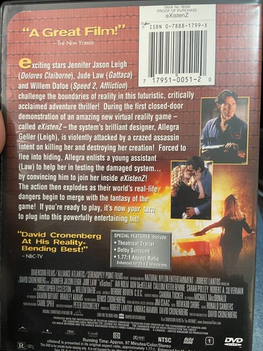 Existenz region 1 DVD (1999 David Cronenberg / Jude Law sci-fi horror movie) - Picture 2 of 2