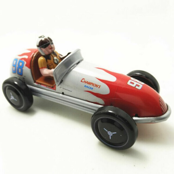 Blue Classic Race Car Racer Tin Toy Collectible Clockwork Kids Wind Up Toys Remote Control Toys