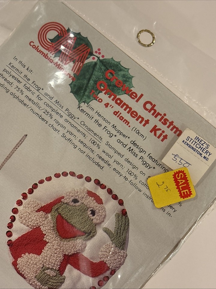Columbia M Crewel Christmas Ornament Kit 7133 Kermit the Frog Miss