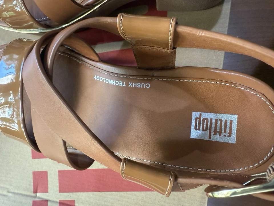 ¡Nuevo! Plataformas FitFlop Pilar de cuero con correa al tobillo color tostado claro, talla 7 Foto 4 de 4