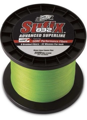 Sufix 832 Advanced Superline Braid 20lb Fishing Line, 3500 Yard Spool Neon Lime