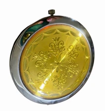Compact Mirror Gold Tone Silver Finish Vintage Gift Box Ornate Design Dual Sided
