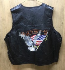 Diamond Plate Buffalo Leather 3XL Motorcycle Black Biker Vest Live to Ride  .. R1
