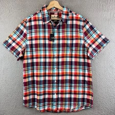 New The Normal Brand Mens Vintage Red Plaid Button Up Short Sleeve Shirt