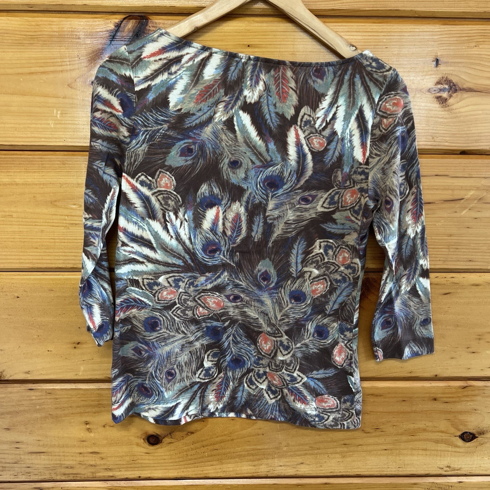 Lauren Ralph Lauren Brown Rare Feathers Pattern Long Sleeve Top Shirt Size S image 4