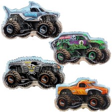 ® Pack Of 4 Monster Jam Truck Foil Balloons - Grave Digger, El Toro Loco, Max...