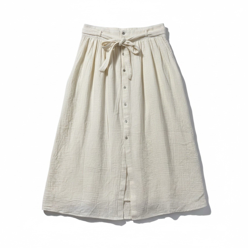 Marbled A-Line Maxi Skirt Women's Large Ivory Cotton Button Front Boho NEW