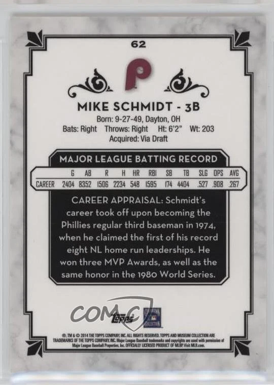 2014 Topps Museum Collection Green /199 Mike Schmidt #62 HOF - Image 2 of 2