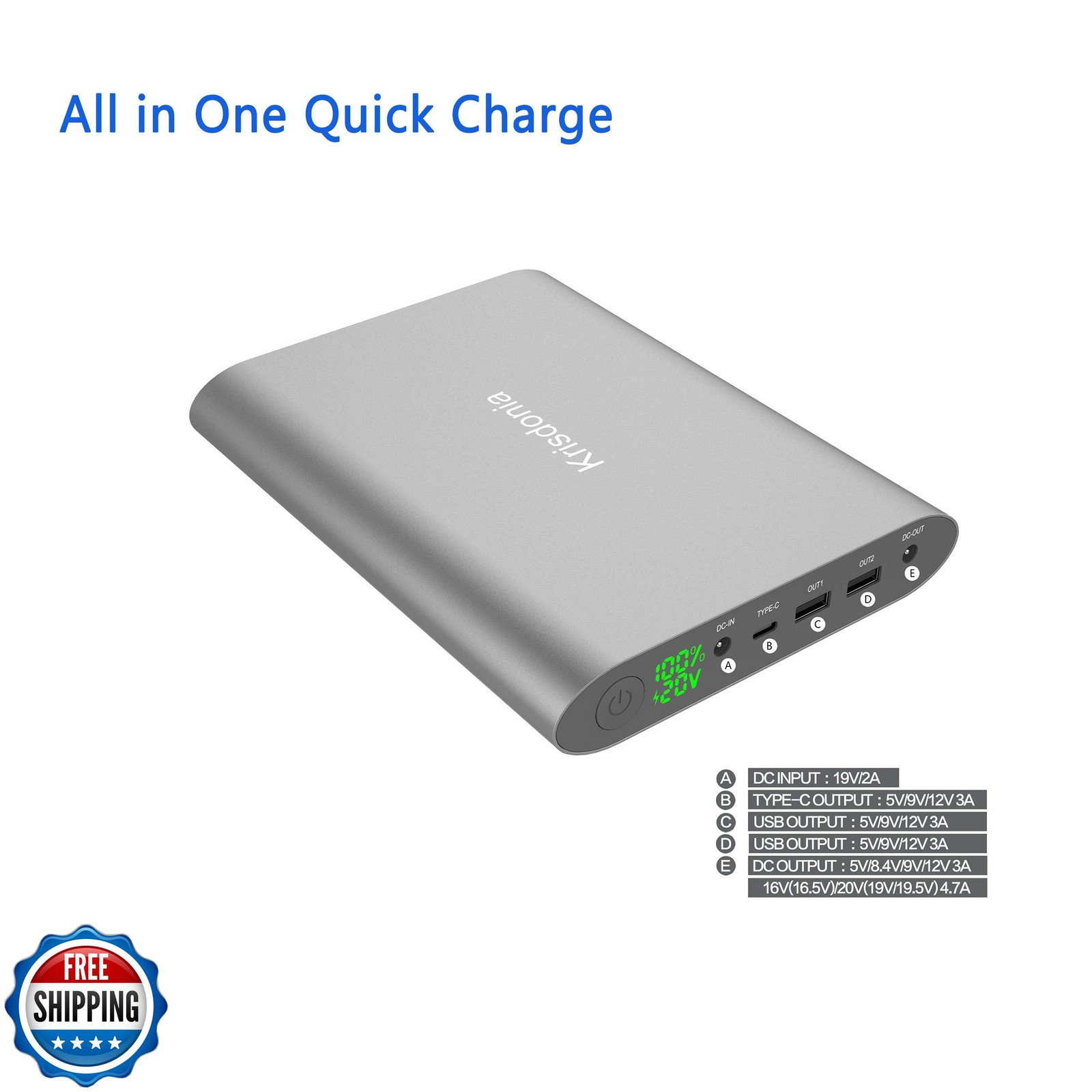 Krisdonia Portable Laptop Charger 185Wh/50000mAh Laptop Power Bank External B