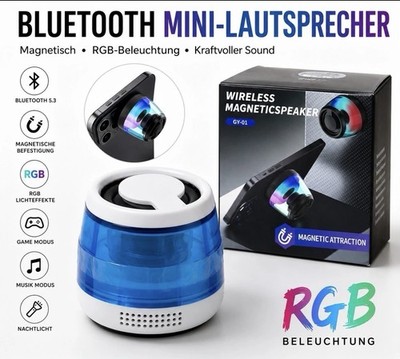 Bluetooth Lautsprecher Magnetisch RGB LED Wireless Speaker GY-01 Weiß