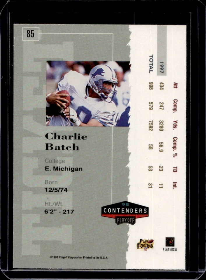 1998 Playoff Contenders Charlie Batch Ticket Rookie Auto RC #85 Lions - Image 2 of 2