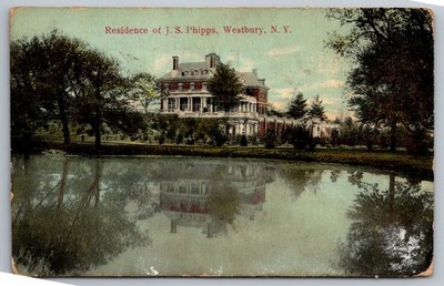 J.S. Phipps Residence Westbury NY Estate Mansion Pond View Postcard